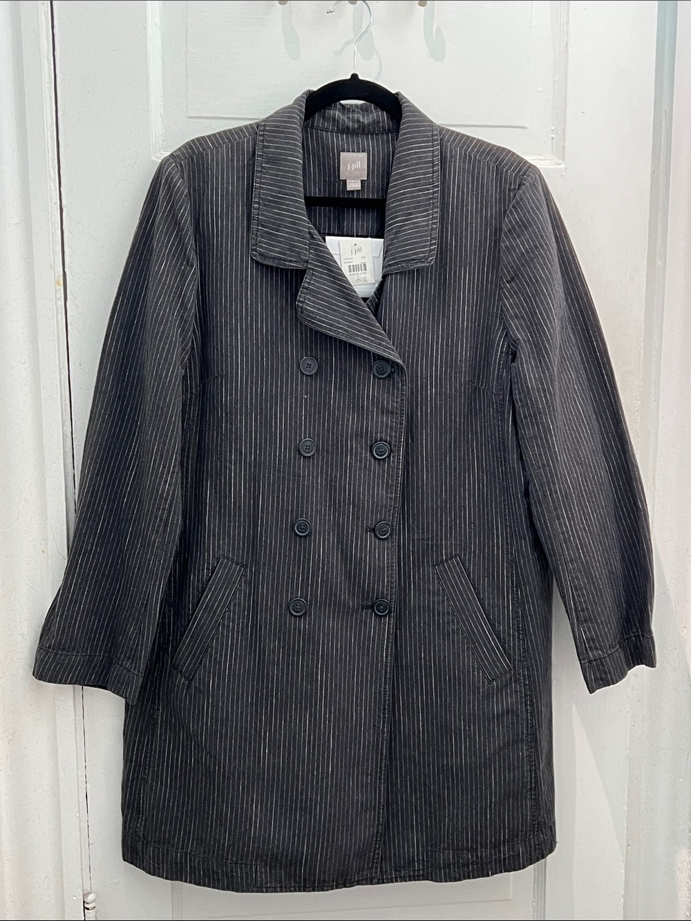 J. Jill Charcoal Pinstripe Double-Breasted Trench Coat